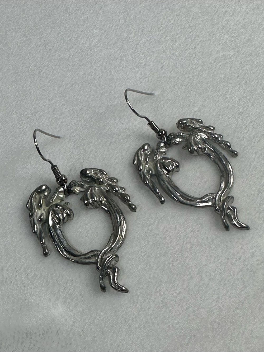 Maurice Milleur Vintage Pewter Earrings Angels Dangle Pierced
